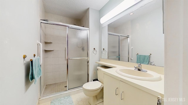 234 Wycoff Way E, Brunswick, NJ 08816 - full bath featuring a shower stall, vanity, toilet, tile patterned flooring, and a textured ceiling