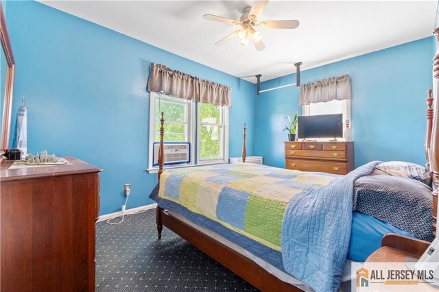 6 Hermann St, Carteret, NJ 07008 - bedroom with carpet flooring, cooling unit, baseboards, and a ceiling fan