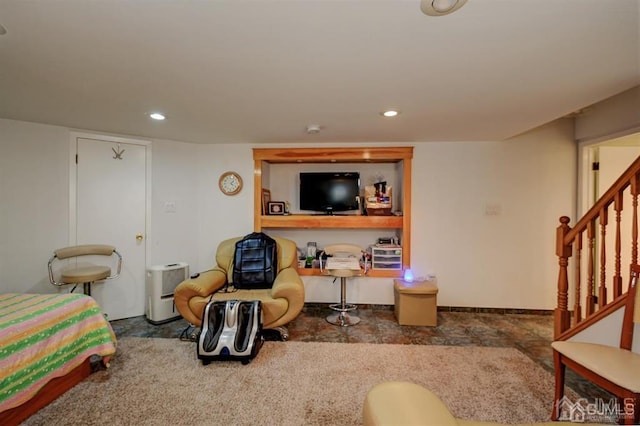 bedroom with recessed lighting and baseboards