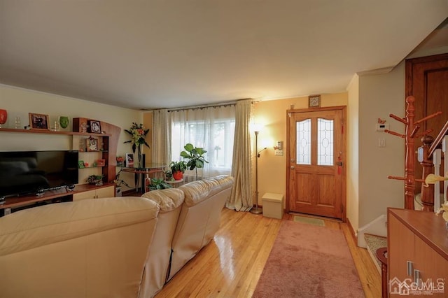 living area with light wood-type flooring