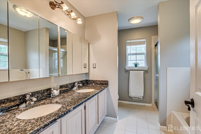 36 Jared Blvd, South Brunswick, NJ 08824 - full bath featuring plenty of natural light, a shower with door, double vanity, and a bathtub
