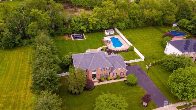 aerial view of a pool area