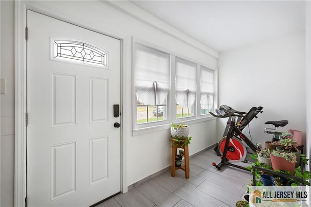 foyer entrance featuring baseboards