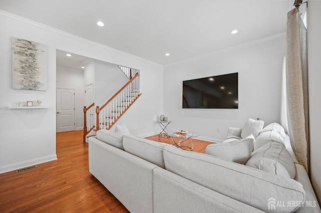 22 Sadowski Dr, Old Bridge, NJ 08857 - living area with stairway, wood finished floors, ornamental molding, and recessed lighting