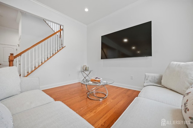 22 Sadowski Dr, Old Bridge, NJ 08857 - living area with stairway, wood finished floors, crown molding, and recessed lighting