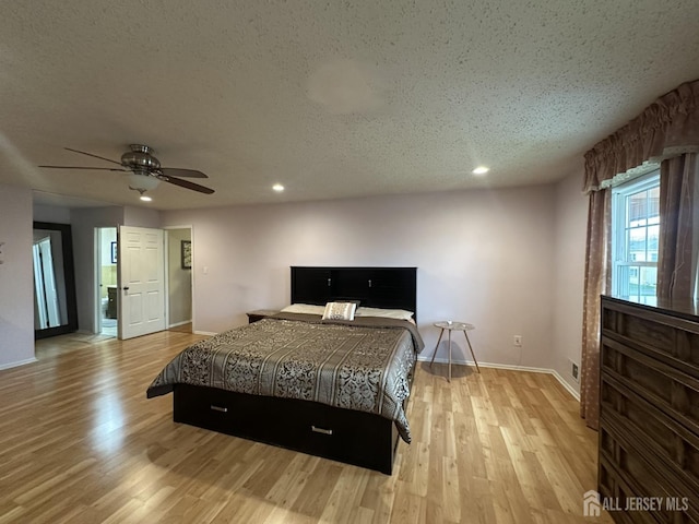 741 S Middlesex Ave S, Colonia, NJ 07067 - bedroom featuring baseboards, recessed lighting, light wood-style flooring, a textured ceiling, and ceiling fan