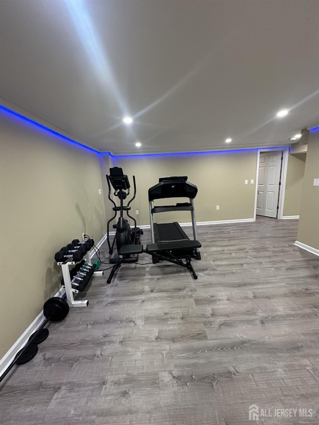 741 S Middlesex Ave S, Colonia, NJ 07067 - workout area with baseboards, wood finished floors, and recessed lighting
