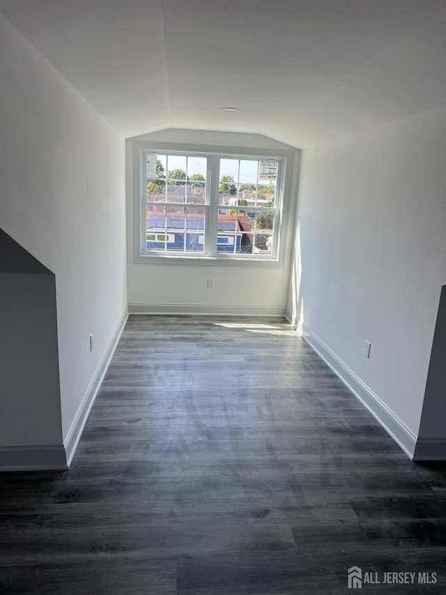 empty room featuring lofted ceiling and dark hardwood / wood-style floors