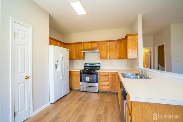 17 Larkspur Dr, South Brunswick, NJ 08810 - kitchen featuring under cabinet range hood, light countertops, a sink, stainless steel appliances, and light wood finished floors
