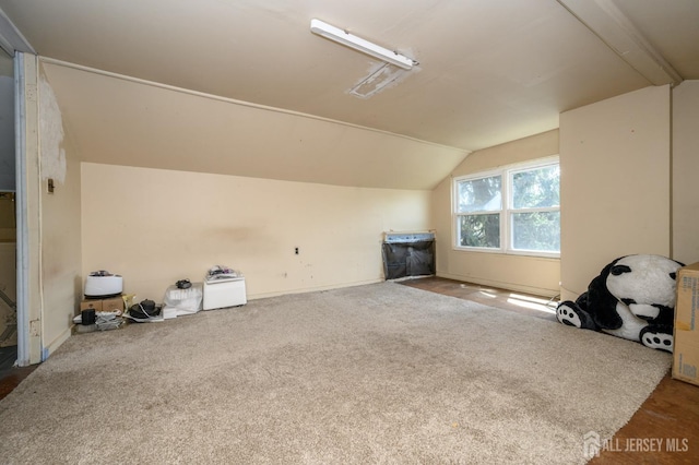 additional living space with baseboards, carpet, and vaulted ceiling