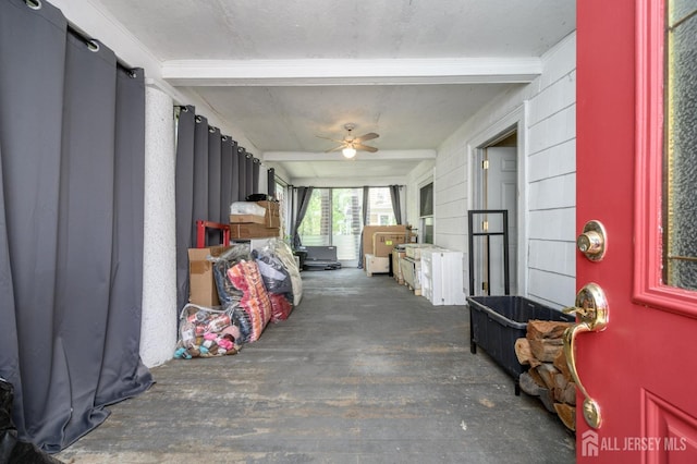 interior space featuring ceiling fan