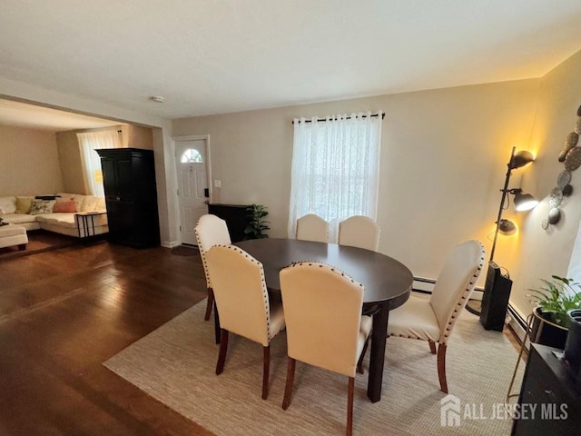 10 S 8th Ave S, Highland Park, NJ 08904 - dining space featuring wood finished floors and a baseboard radiator