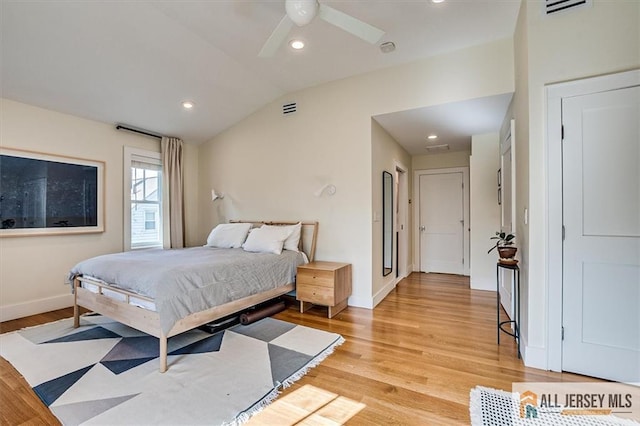 12 S 8th Ave, Highland Park, NJ 08904 - bedroom featuring light wood-type flooring, lofted ceiling, baseboards, recessed lighting, and a ceiling fan