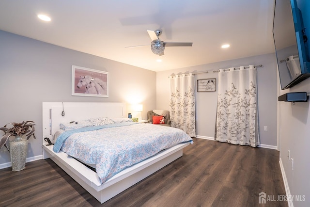 345 Morning Glory Dr, Monroe, NJ 08831 - bedroom featuring a ceiling fan, baseboards, dark wood-style flooring, and recessed lighting