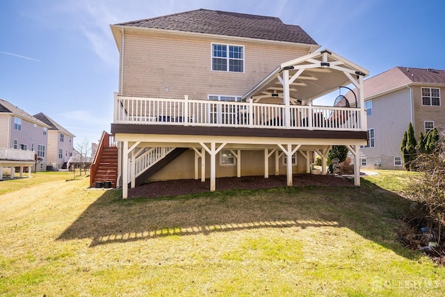 345 Morning Glory Dr, Monroe, NJ 08831 - back of house with a yard, a ceiling fan, stairs, and a deck