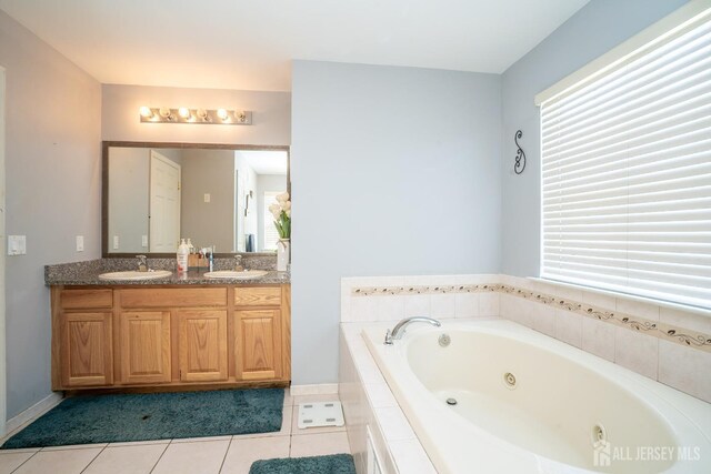345 Morning Glory Dr, Monroe, NJ 08831 - full bath with double vanity, a jetted tub, and tile patterned flooring