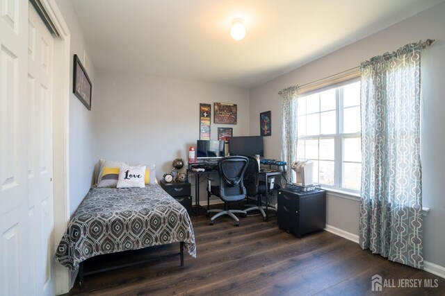345 Morning Glory Dr, Monroe, NJ 08831 - bedroom featuring wood finished floors, a closet, baseboards, and a desk