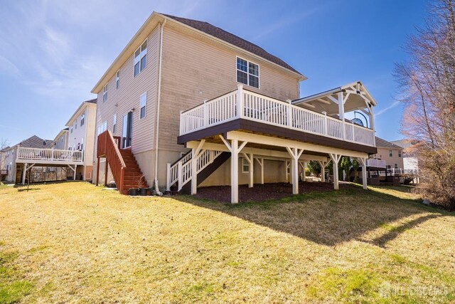 345 Morning Glory Dr, Monroe, NJ 08831 - rear view of property featuring stairs, a wooden deck, and a lawn