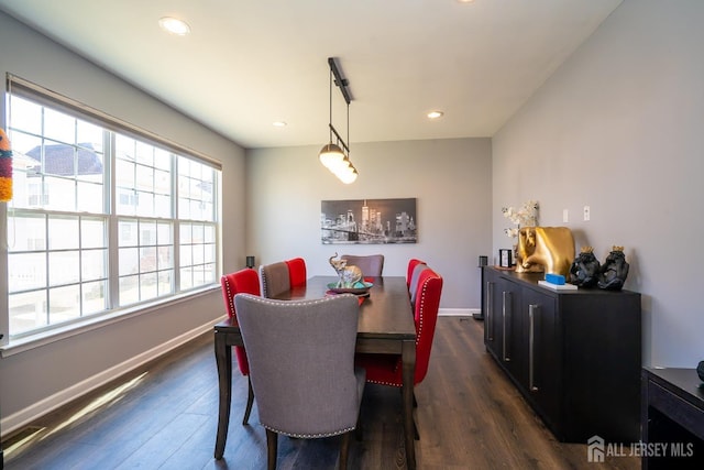 345 Morning Glory Dr, Monroe, NJ 08831 - dining area with dark wood-type flooring, baseboards, and recessed lighting