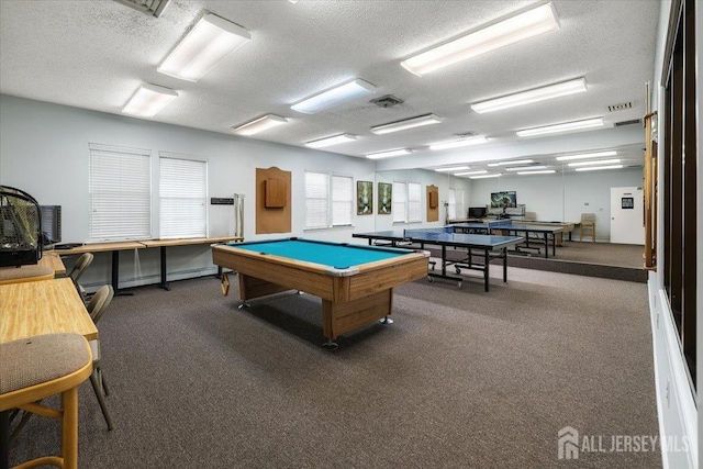 135 Hatfield Ln, East Brunswick, NJ 08816 - recreation room with a textured ceiling, billiards, carpet, and visible vents
