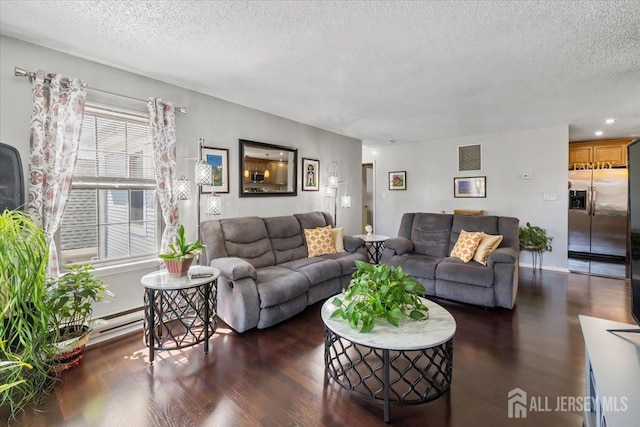 135 Hatfield Ln, East Brunswick, NJ 08816 - living room with visible vents, wood finished floors, a textured ceiling, and recessed lighting