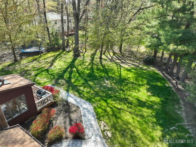4 Franklin Ct, East Brunswick, NJ 08816 - view of green lawn featuring a trampoline and a deck