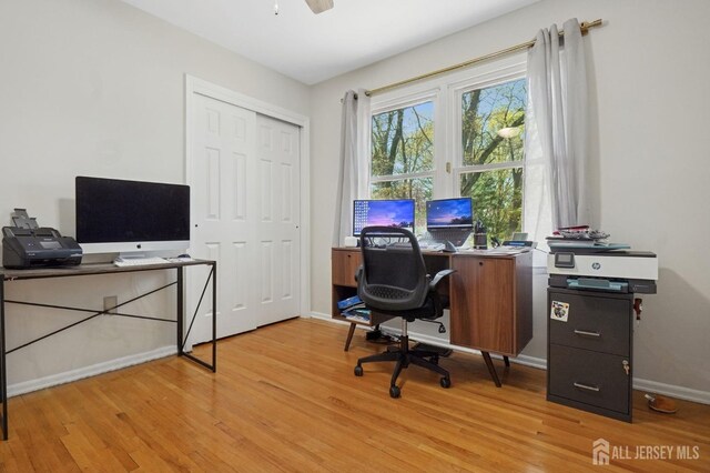 4 Franklin Ct, East Brunswick, NJ 08816 - home office with light wood finished floors, baseboards, and ceiling fan