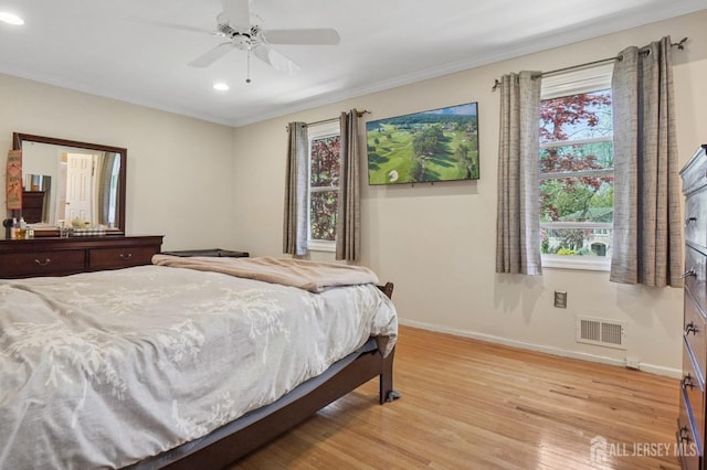 4 Franklin Ct, East Brunswick, NJ 08816 - bedroom featuring baseboards, recessed lighting, light wood finished floors, crown molding, and a ceiling fan