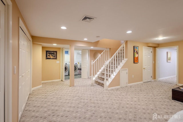 17 SE Candle Ln, East Brunswick, NJ 08816 - interior space with carpet floors, visible vents, stairs, recessed lighting, and separate washer and dryer