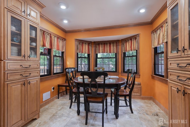 2 Kerry Ct, Old Bridge, NJ 08857 - dining room with ornamental molding and light stone finish flooring