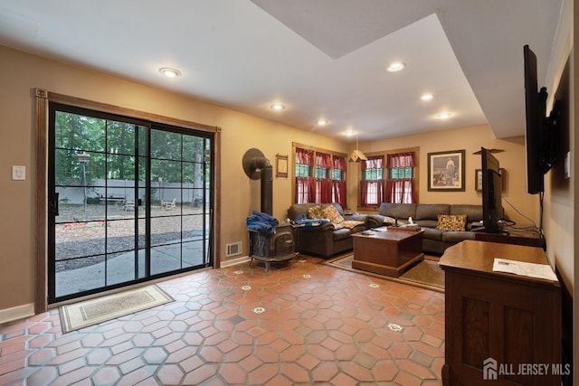 2 Kerry Ct, Old Bridge, NJ 08857 - office space featuring plenty of natural light, a wood stove, and recessed lighting
