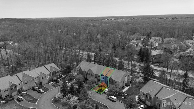 402 Canterbury Way S, Brunswick, NJ 08540 - aerial perspective of suburban area featuring a forest and property boundaries highlighted