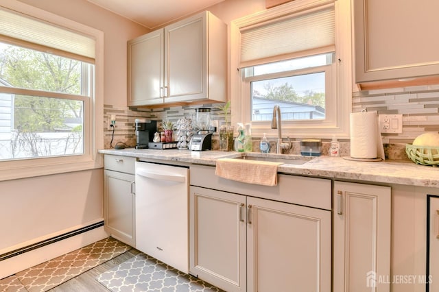 kitchen featuring dishwasher, a baseboard radiator, and healthy amount of natural light