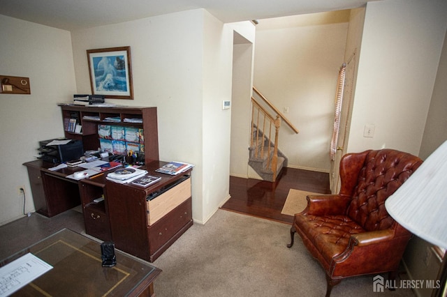 view of carpeted home office