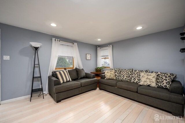 living room with light hardwood / wood-style flooring