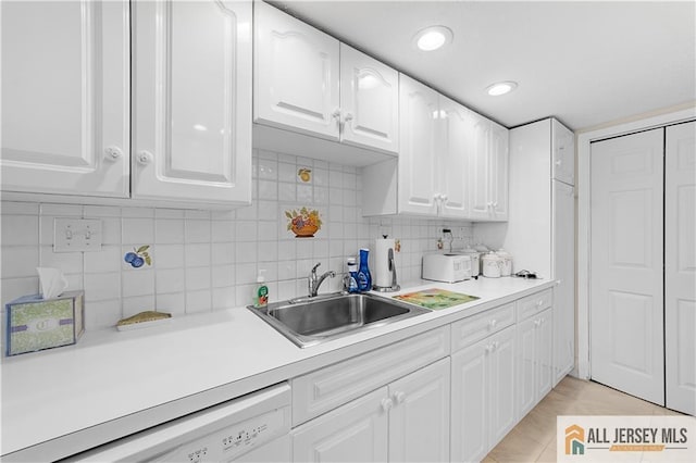 180 Mimosa Plz Unit 180A, Monroe, NJ 08831 - kitchen featuring a sink, white cabinetry, light countertops, dishwasher, and recessed lighting