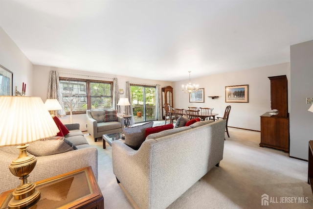 77 Highview Dr, Woodbridge Proper, NJ 07095 - living room featuring light colored carpet and a chandelier