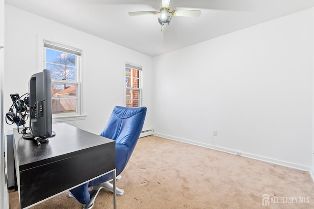 43 Jensen Ave, Fords, NJ 08863 - carpeted office with baseboards, a ceiling fan, and a baseboard heating unit