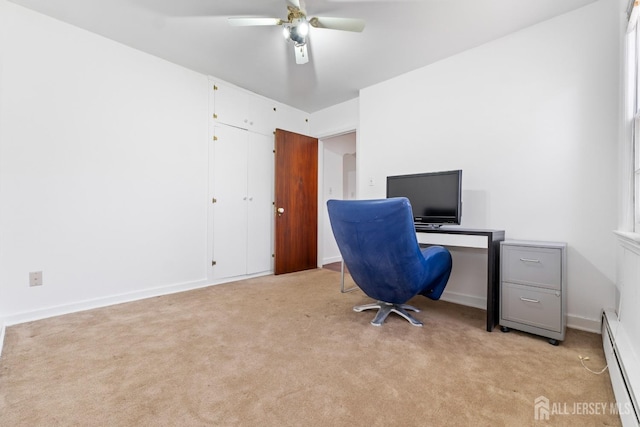 43 Jensen Ave, Fords, NJ 08863 - home office with baseboards, ceiling fan, light colored carpet, and baseboard heating