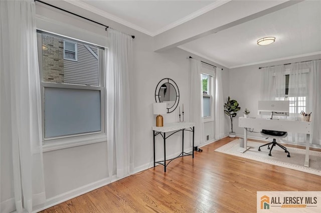 27 Collins Rd, Hamilton, NJ 08619 - home office featuring wood finished floors, crown molding, and baseboards