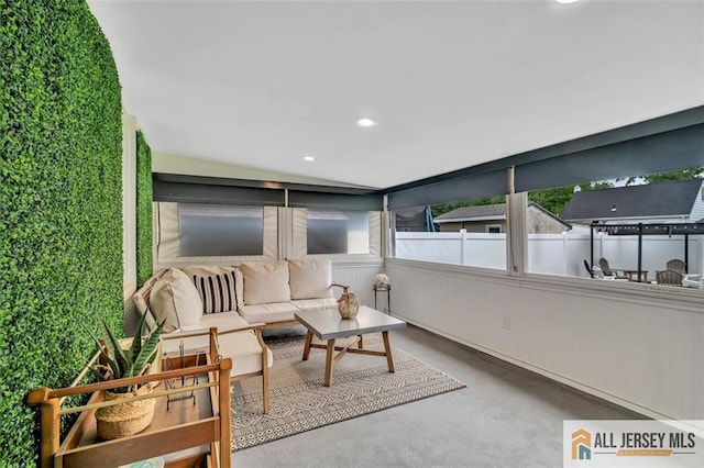 27 Collins Rd, Hamilton, NJ 08619 - sunroom featuring finished concrete floors, outdoor lounge area, and recessed lighting