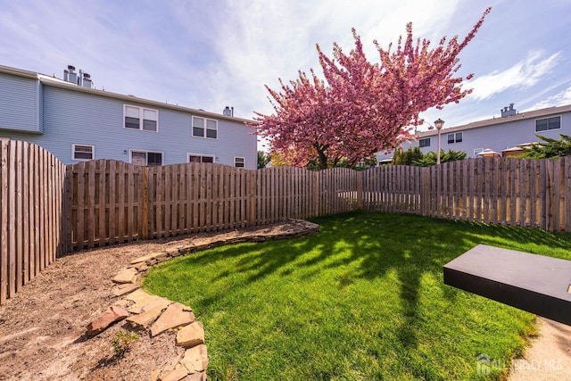 view of yard with a fenced backyard
