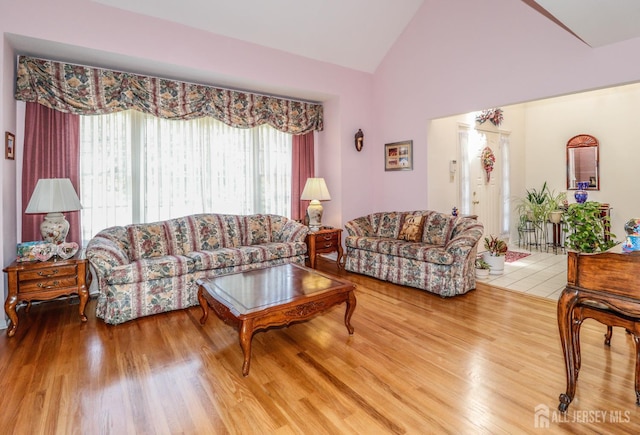 89 King St, Edison, NJ 08820 - living area featuring wood finished floors and high vaulted ceiling
