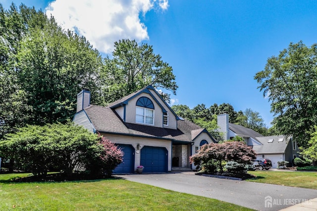 89 King St, Edison, NJ 08820 - traditional home featuring driveway, a chimney, a front lawn, and a shingled roof