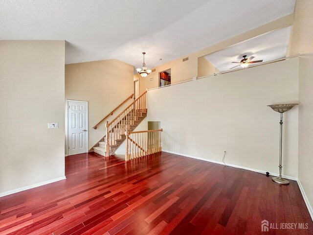 12 Dana Estates Dr, Old Bridge, NJ 08859 - unfurnished living room featuring wood finished floors, a ceiling fan, baseboards, and stairway