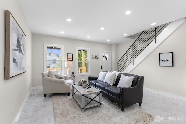 251 Church St, South Amboy, NJ 08879 - living area featuring recessed lighting and stairway