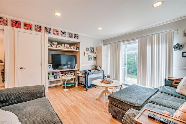 325 Mcdowell Dr, East Brunswick, NJ 08816 - living room with crown molding, light wood-type flooring, and recessed lighting