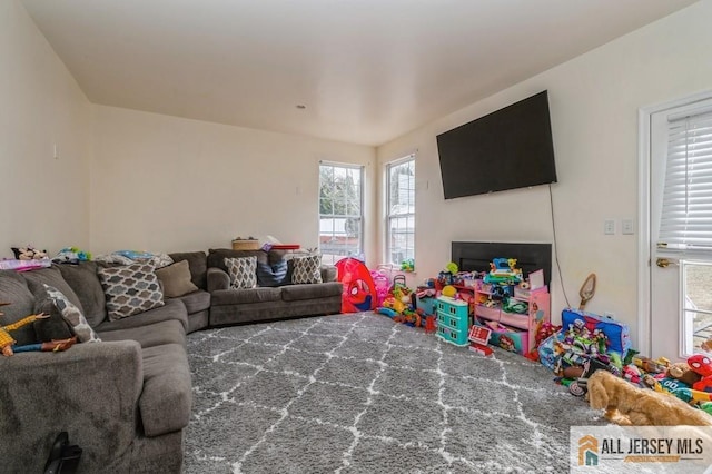 recreation room featuring carpet flooring