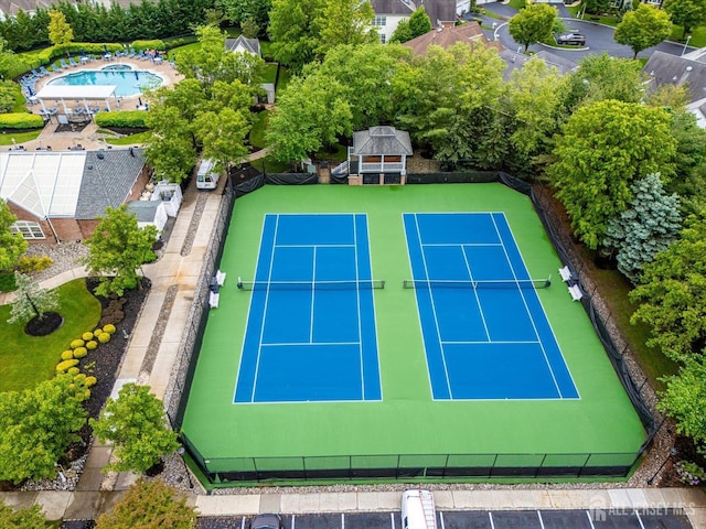 aerial view of a pool