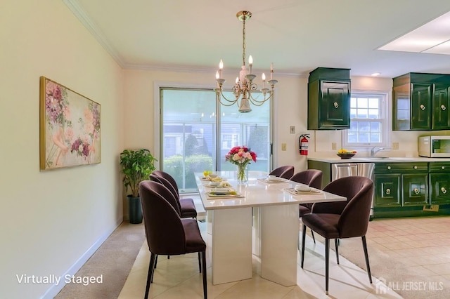 dining space featuring a notable chandelier and ornamental molding